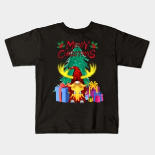 Christmas Present T-Shirt, Christmas Gnome with Christmas Tree and Christmas Presents Kids T-Shirt